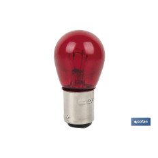 LÁMPARA COFAN 2 POLOS ROJA CENTRADA P21/5W (BAY15D) 12V (PACK: 10 UDS)