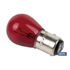 LÁMPARA COFAN 2 POLOS ROJA CENTRADA P21/5W (BAY15D) 12V (PACK: 10 UDS)