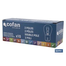 LÁMPARA COFAN 2 POLOS ROJA CENTRADA P21/5W (BAY15D) 12V (PACK: 10 UDS)