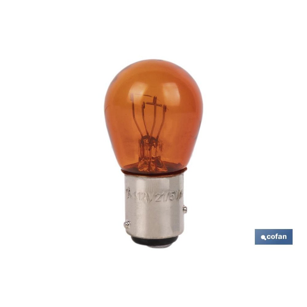 LÁMPARA COFAN 2 POLOS AMBAR DESCENTRADA P21/5W (BAZ15D) 12V (PACK: 10 UDS)