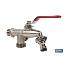 GRIFO CON MANETA PARA MANGUERA Y DOBLE SALIDA 1/2 X 3/4 X 3/4 (PACK: 1 UDS)