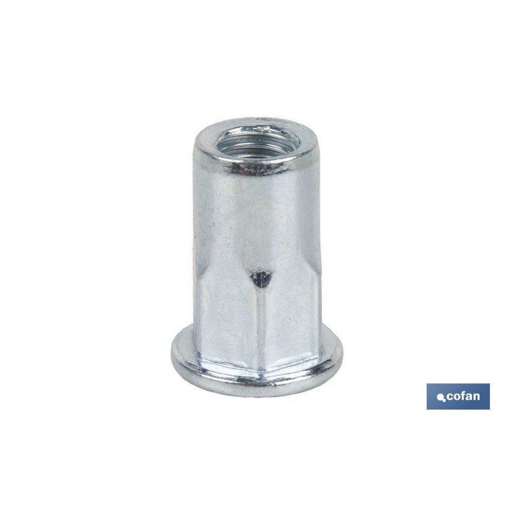 TUERCAS REMACHABLES SEMIHEXAGONAL FONDO ABIERTO CABEZA ANCHA ACERO M4 X 11,5 (PACK: 1000 UDS)