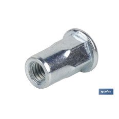 TUERCAS REMACHABLES SEMIHEXAGONAL FONDO ABIERTO CABEZA ANCHA ACERO M5 X 13,5 (PACK: 500 UDS)