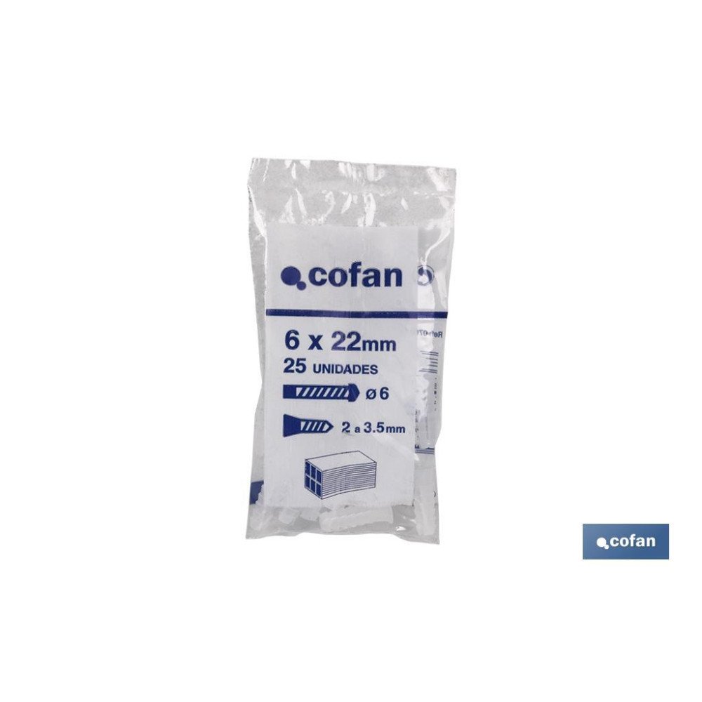 BOLSA 25 UDS TACO DE PLÁSTICO 6 MM VENTA UNITARIA (PACK: 1 UDS)