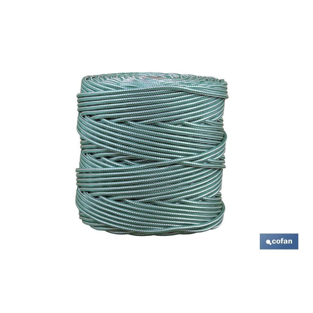 BOBINA CORDON TRENZADO POLI 5 MM 200 MTS BCO/ VDE (PACK: 1 UDS)