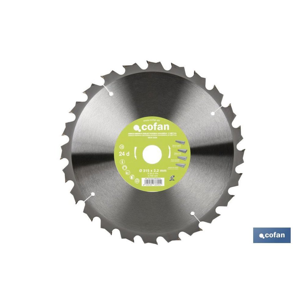 DISCO DE SIERRA INGLETADORA PARA MADERA/METAL Ø315 X 2,2 X 30 MM, 24 DIENTES (PACK: 1 UDS)