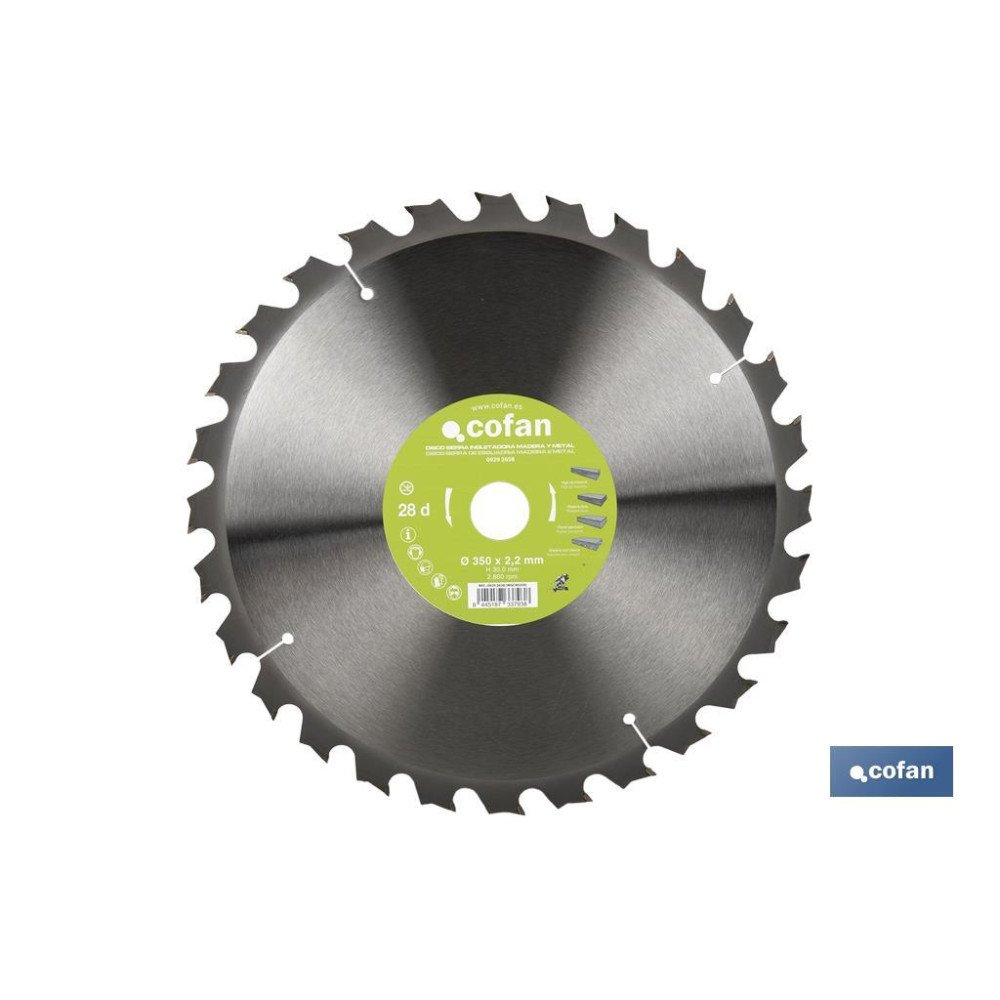 DISCO DE SIERRA INGLETADORA PARA MADERA/METAL Ø350 X 2,2 X 30 MM, 28 DIENTES (PACK: 1 UDS)