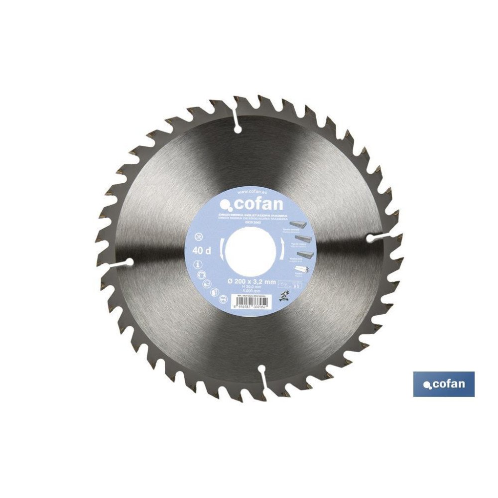 DISCO DE SIERRA INGLETADORA PARA MADERA Ø200 X 3,2 X 30 MM, 40 DIENTES (PACK: 1 UDS)
