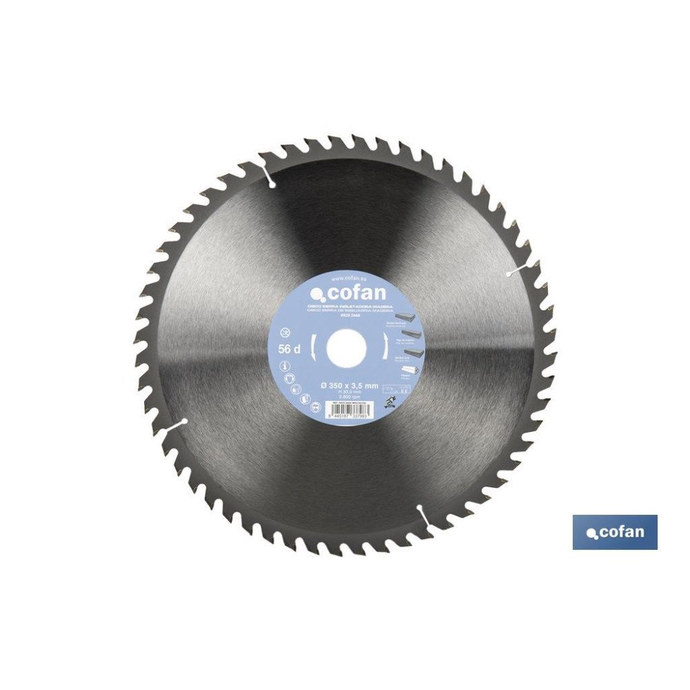 DISCO DE SIERRA INGLETADORA PARA MADERA Ø350 X 3,5 X 30 MM, 56 DIENTES (PACK: 1 UDS)