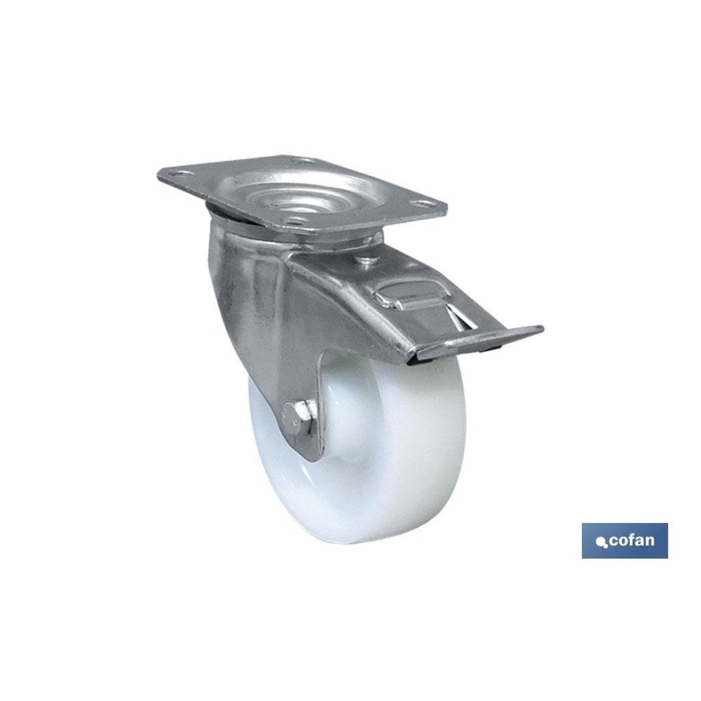 RUEDA NYLON PLACA/FRENO Ø125X40MM (PACK: 1 UDS)