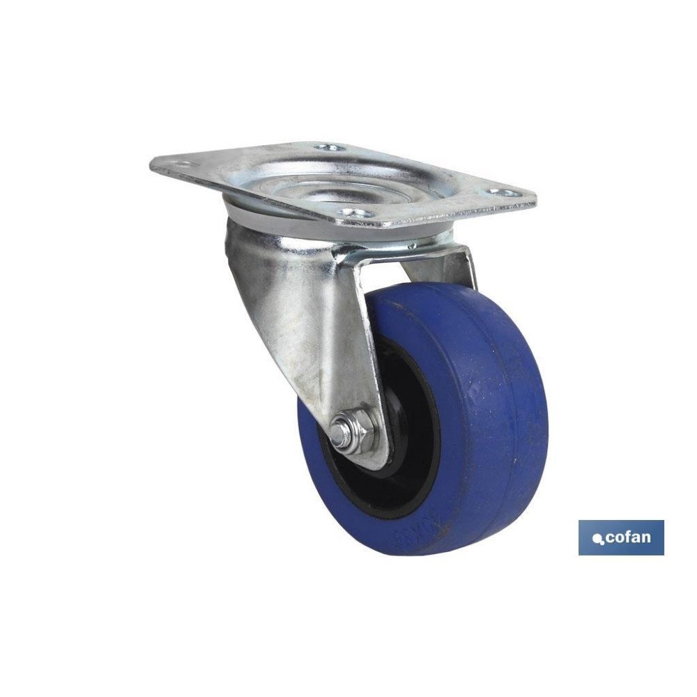 RUEDA GOMA AZUL PLACA Ø125X38MM (PACK: 1 UDS)