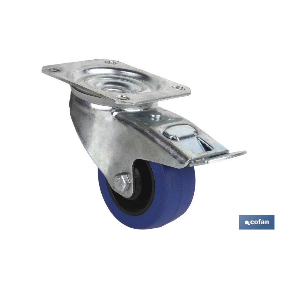 RUEDA GOMA AZUL PLACA/FRENO Ø80X35MM (PACK: 1 UDS)