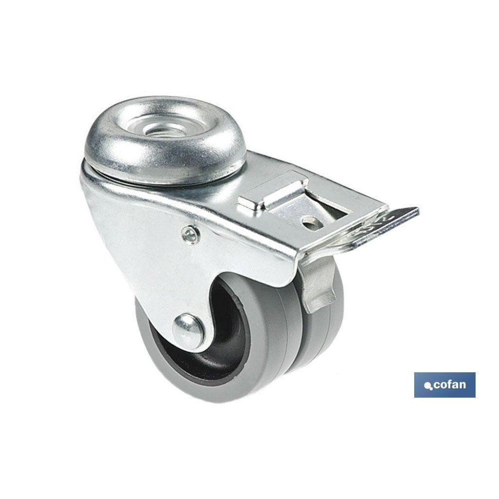 RUEDA DOBLE POLIPROPILENO PASANTE/FRENO Ø50MM (PACK: 1 UDS)