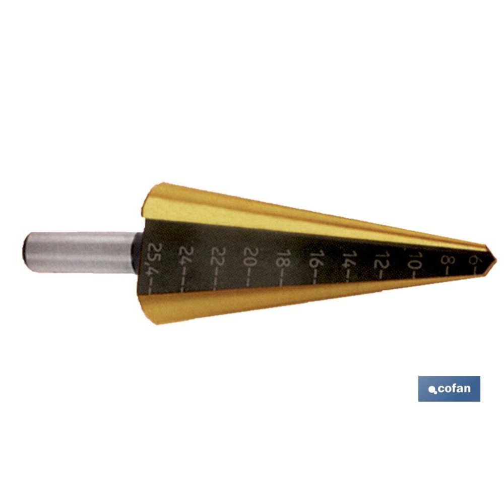 BROCA ESCALONADA TITANIO-TALAD. 36 - 50 (PACK: 1 UDS)