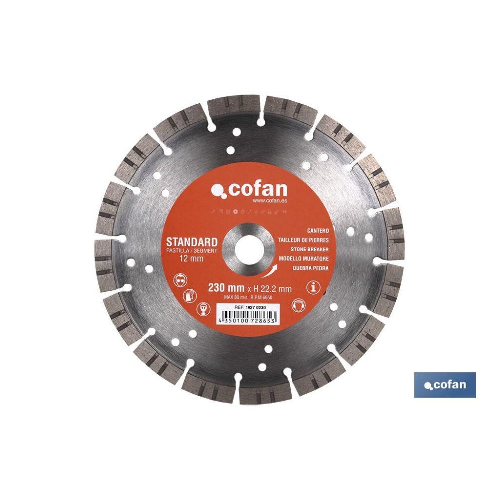 DISCO DIAMANTE CANTERO STANDARD H-12mm, 230mm (PACK: 1 UDS)