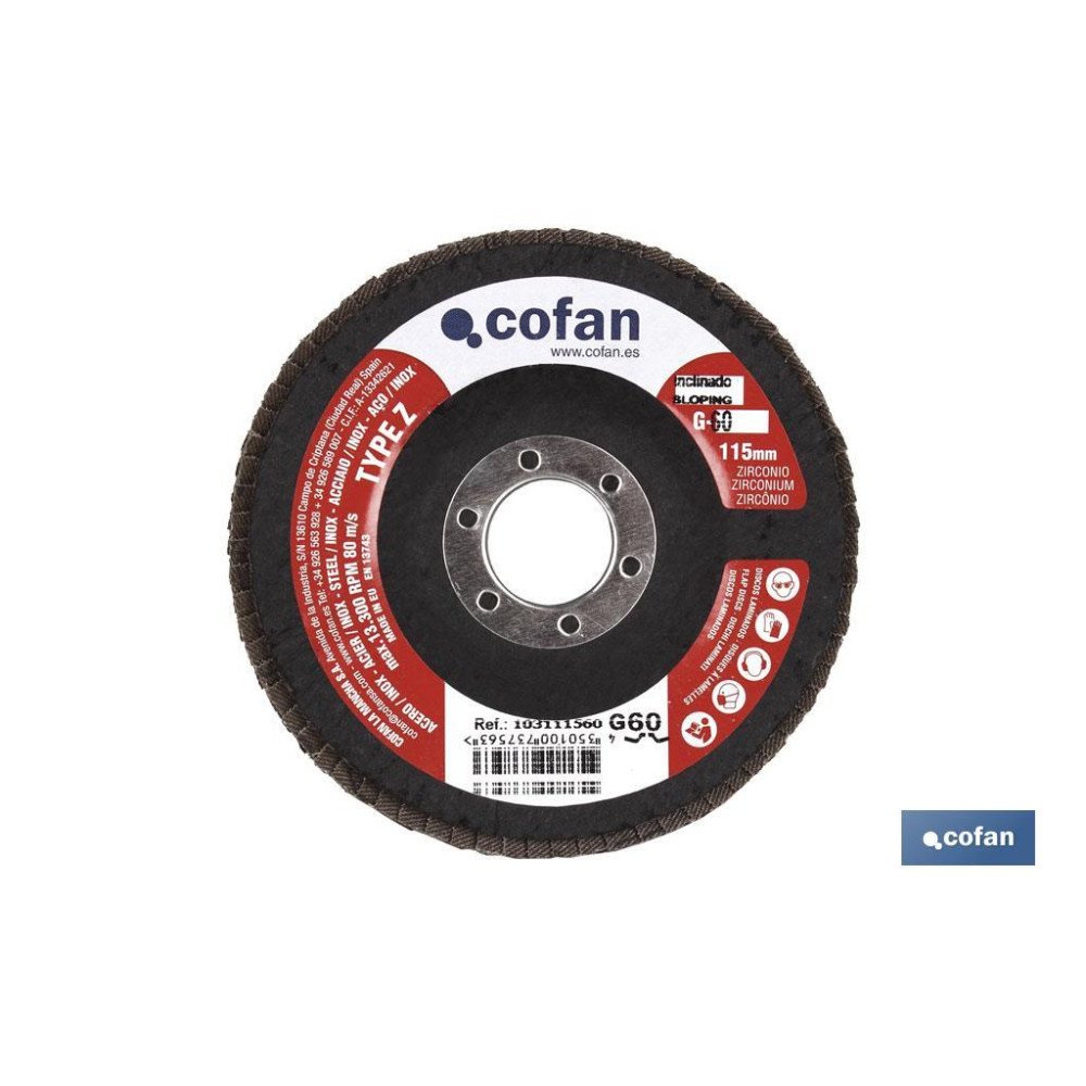DISCO LAMINADO ESTANDAR INCLINADO 115 MM. G-40 ZIRCONIO venta unitaria (PACK: 1 UDS)
