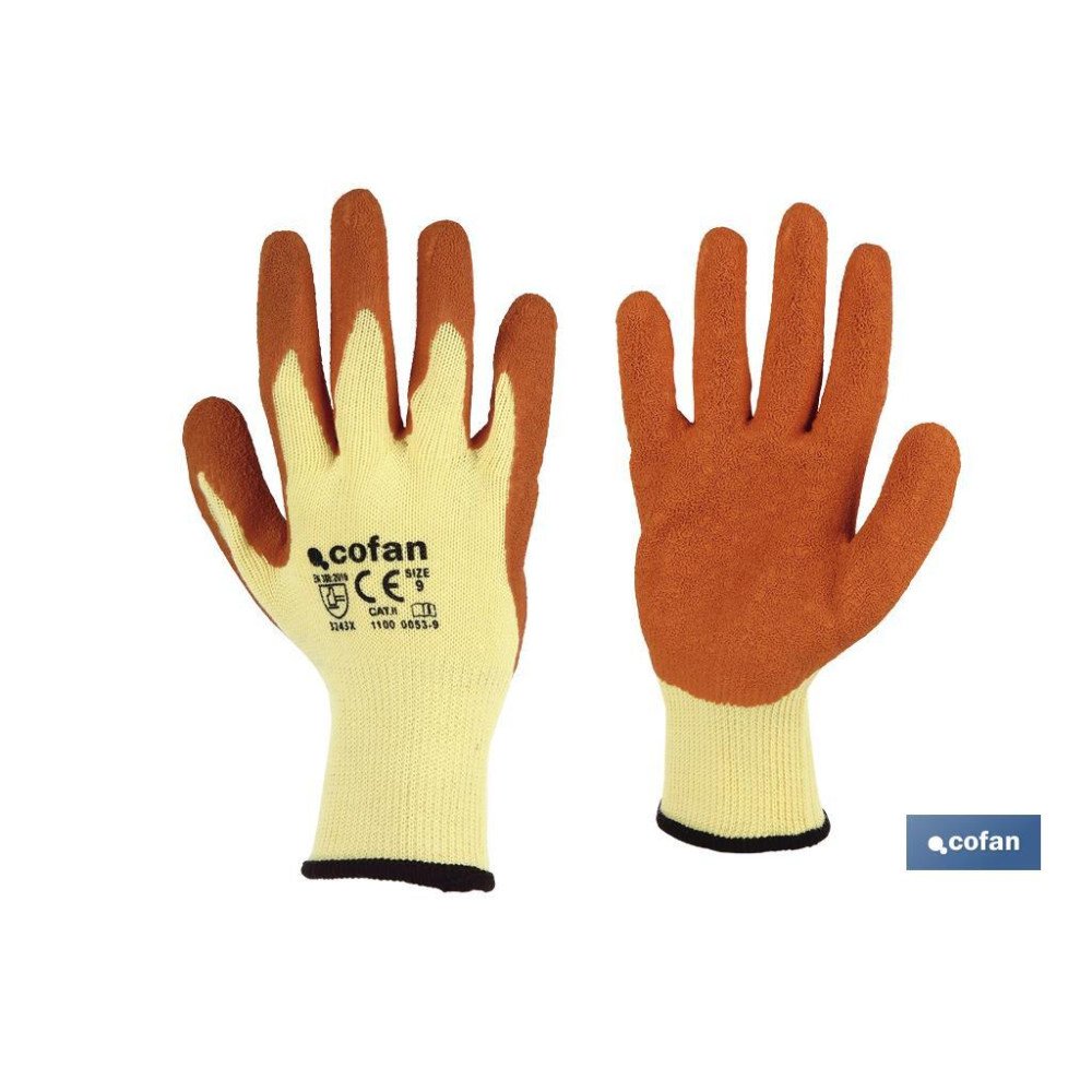 GUANTE LATEX RUGOSO NARANJA TALLA 9 (PACK: 12 UDS)