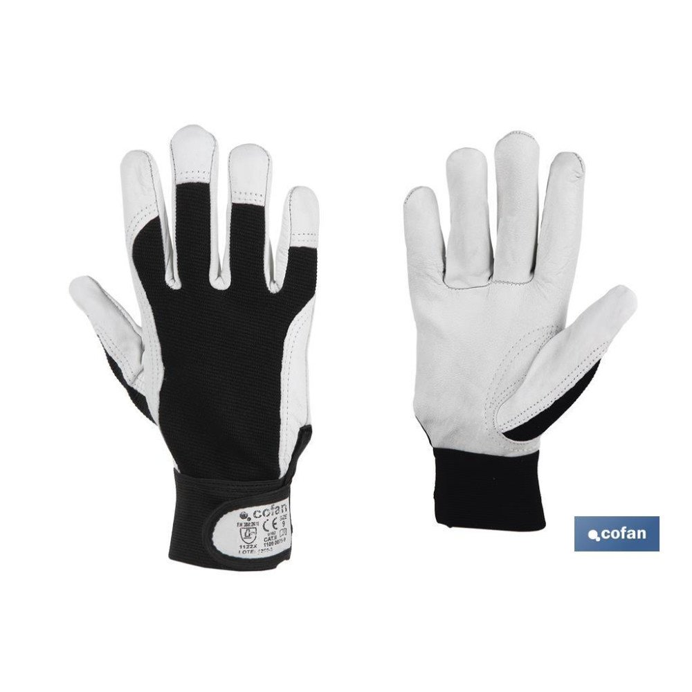 GUANTE VACUNO DORSO TELA + VELCRO T-10 (PACK: 12 UDS)