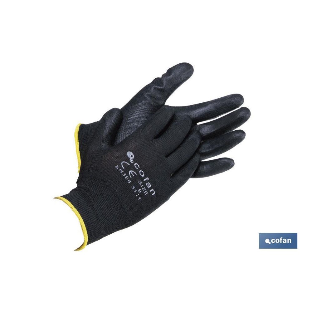 BLÍSTER DE GUANTE DE POLIÉSTER 100 % IMPREGNADO DE PU NEGRO TALLA 9 VENTA UNITARIA (PACK: 1 UDS)