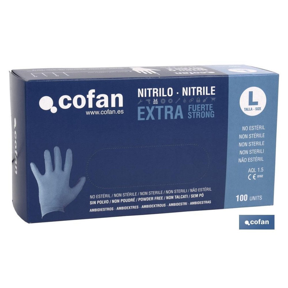 CAJA 100 UDS. GUANTES NITRILO EXTRA FUERTE T - L (PACK: 1 UDS)