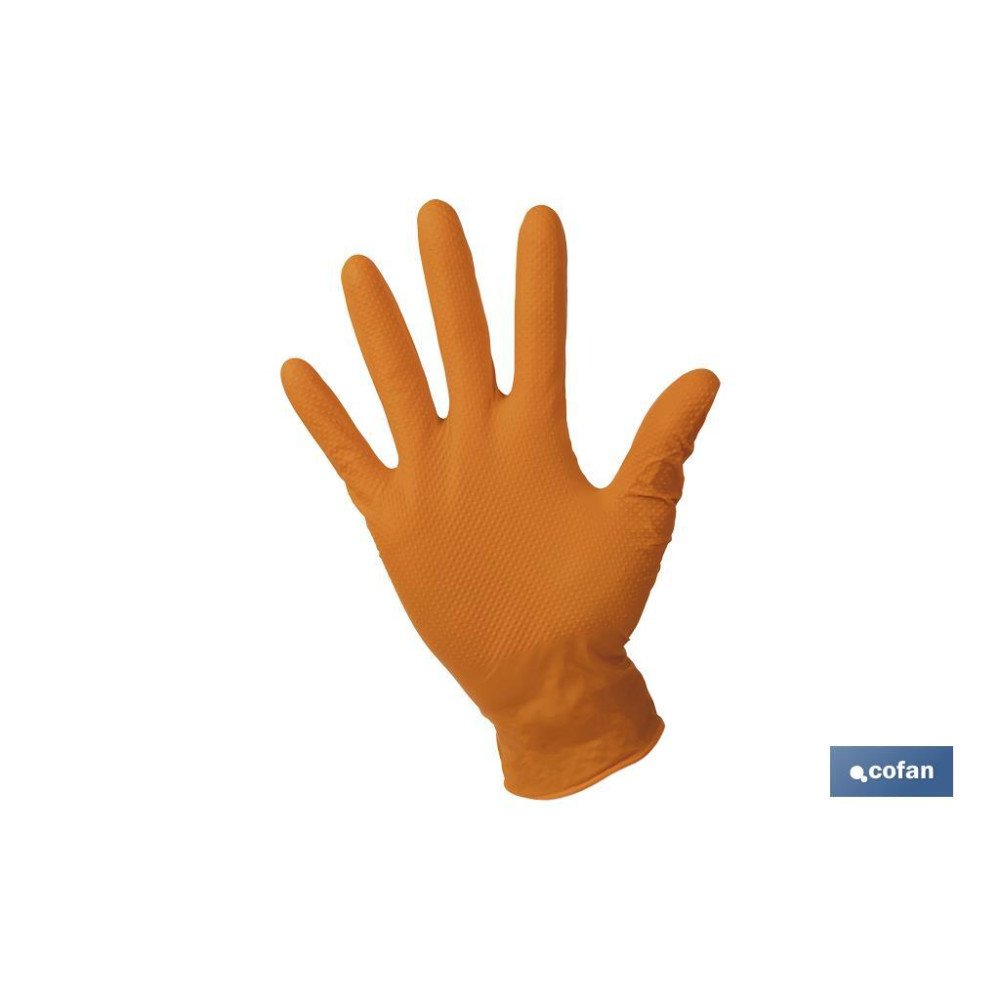 CAJA 100 UDS. GUANTES DE NITRILO NARANJA DIAMANTADO 8,5 G TALLA M (PACK: 1 UDS)