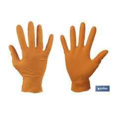 CAJA 100 UDS. GUANTES DE NITRILO NARANJA DIAMANTADO 8,5 G TALLA S (PACK: 1 UDS)