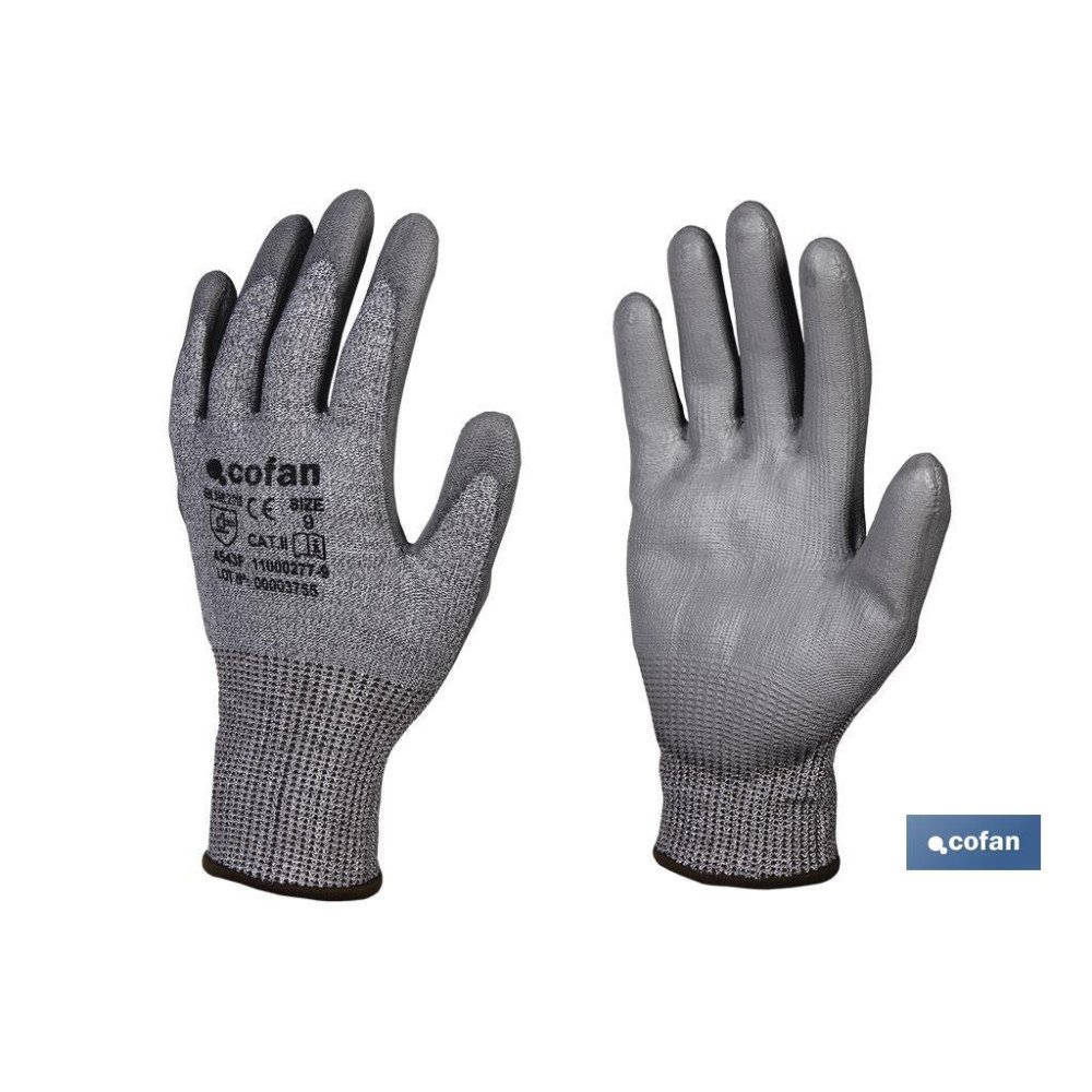 GUANTE ANTICORTE IMPREGNADO PU GRIS T-11 venta unitaria (PACK: 1 UDS)