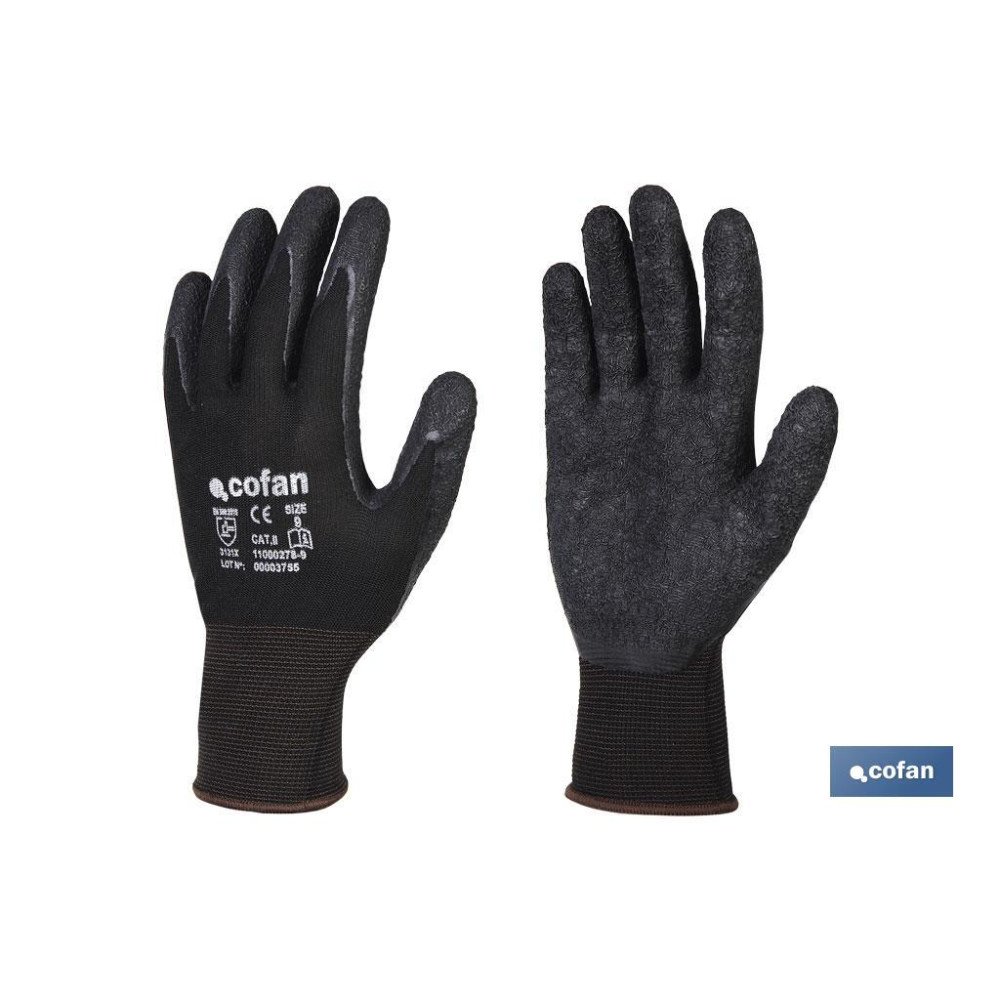 GUANTE SOPORTE POLIESTER IMPREGNADO LATEX NEGRO T-10 (PACK: 12 UDS)
