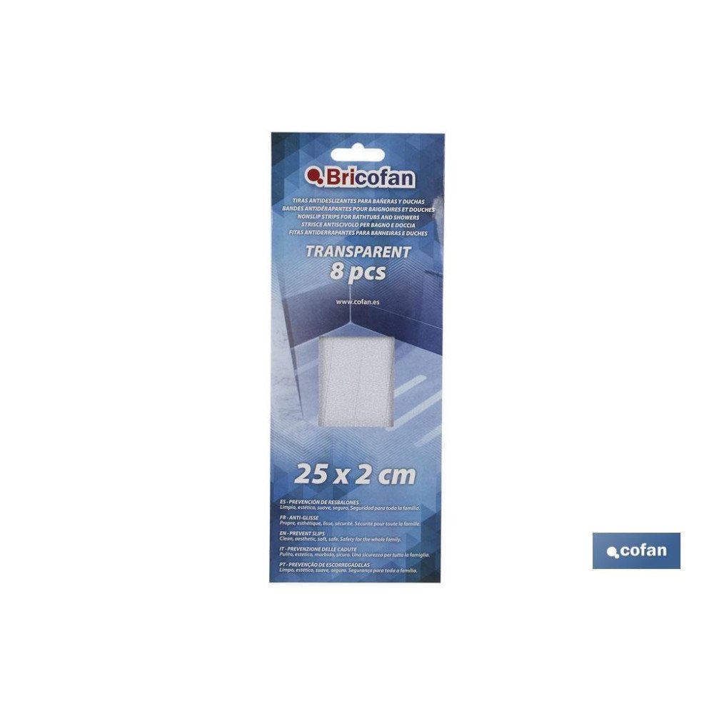 TIRAS ANTIDESLIZANTES TRANSP BAÑO 8 UDS 25x2cm (PACK: 1 UDS)