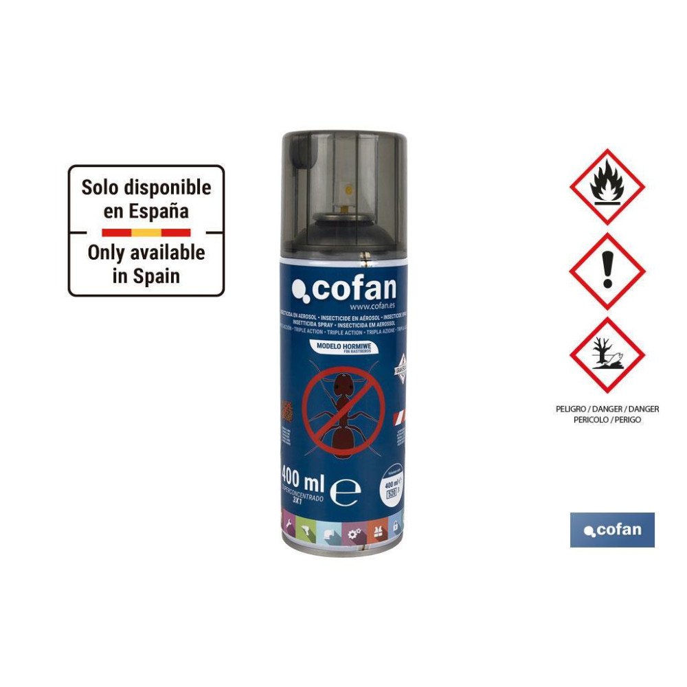 INSECTICIDA EN AEROSOL HORMIGAS TRIPLE ACCIÓN MODELO HORMIWE 400g (PACK: 1 UDS)