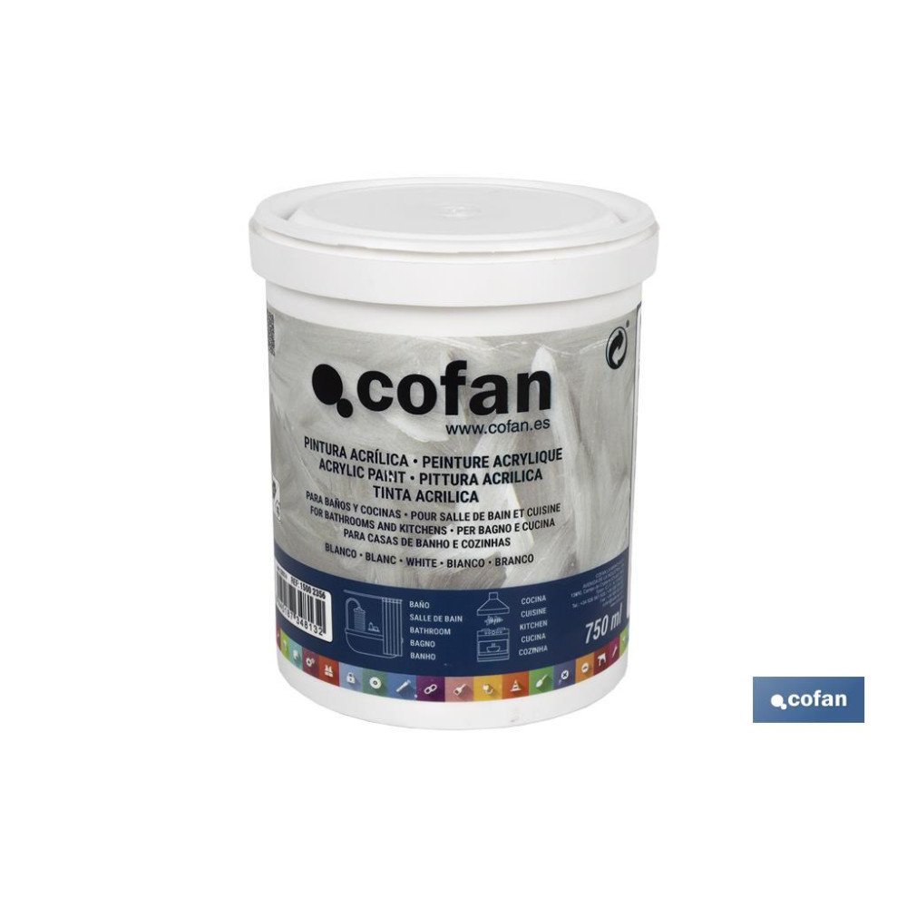 PINTURA ACRILICA PARA BAÑOS Y COCINAS 750 ML BLANCO (PACK: 1 UDS)