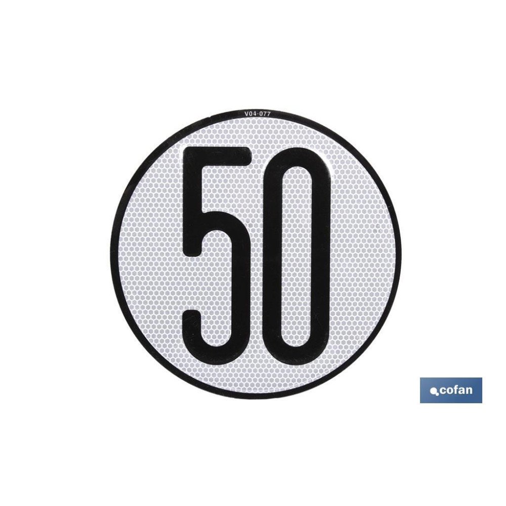 PLACA DE VELOCIDAD HOMOLOGADA 50 (PACK: 1 UDS)