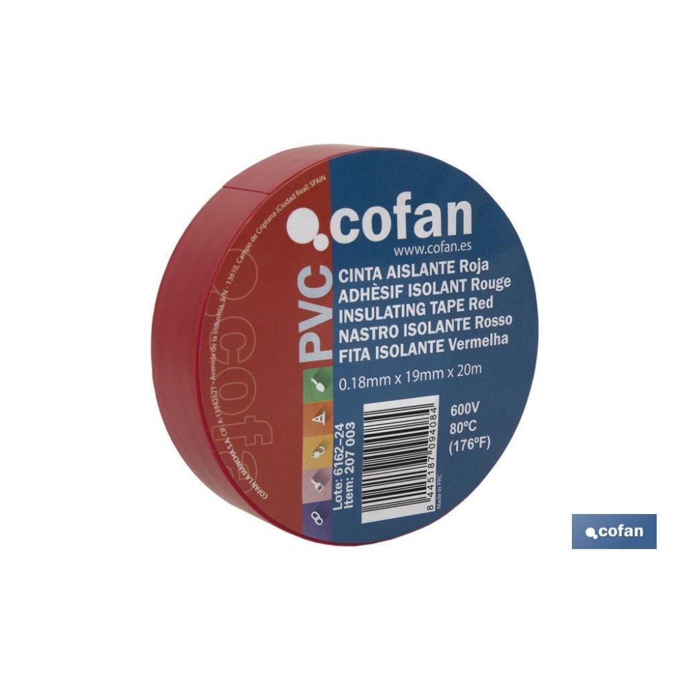 CINTA AISLANTE 180 Micras ROJA 19mmX20 Metros (PACK: 10 UDS)