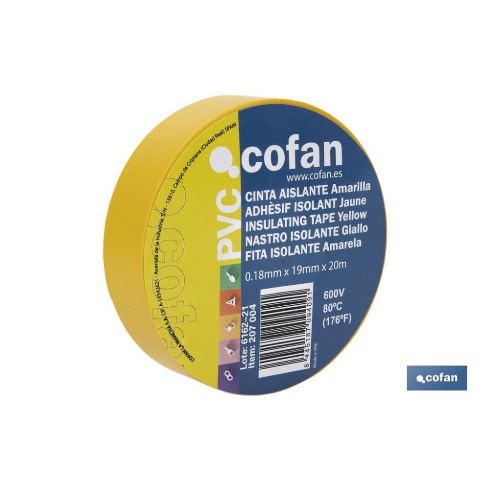 CINTA AISLANTE 180 Micras AMARILLA 19mmX20 Metros (PACK: 10 UDS)