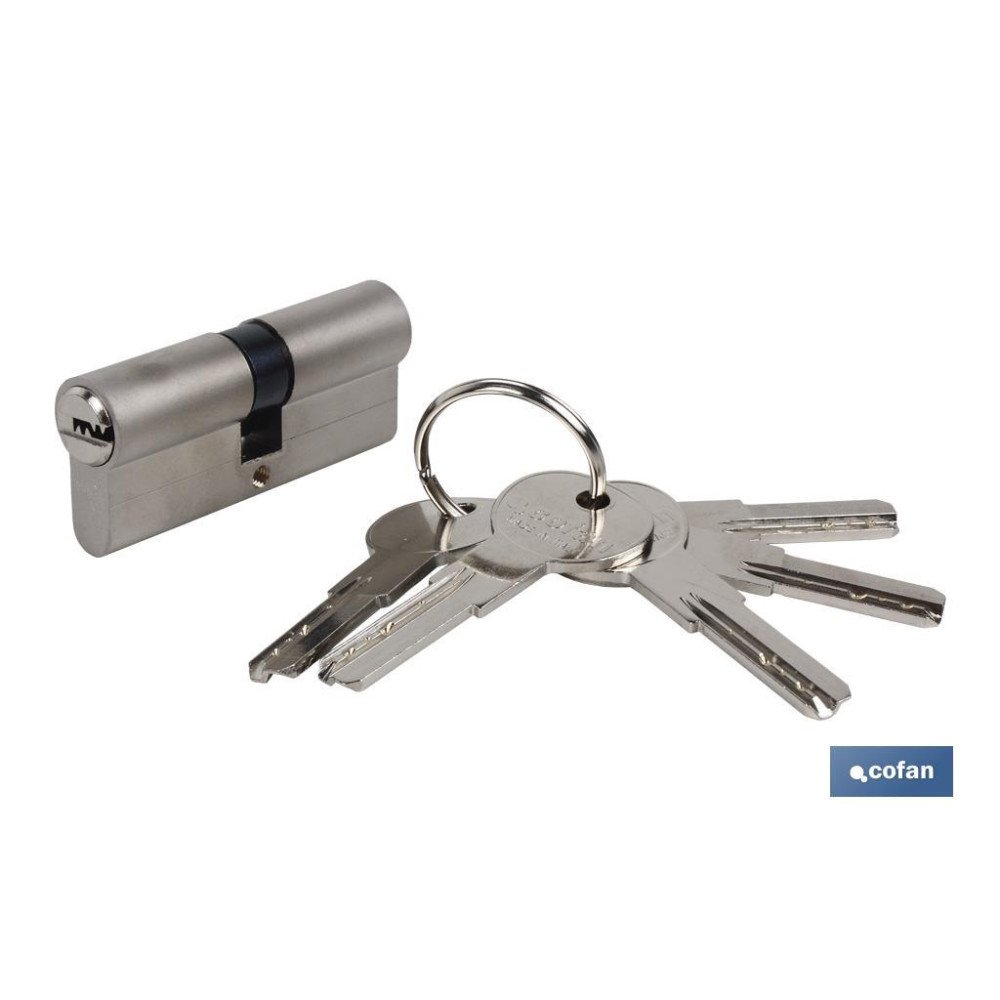 CILINDRO DE SEGURIDAD DE NÍQUEL MATE 45/45 - LEVA LARGA (PACK: 1 UDS)