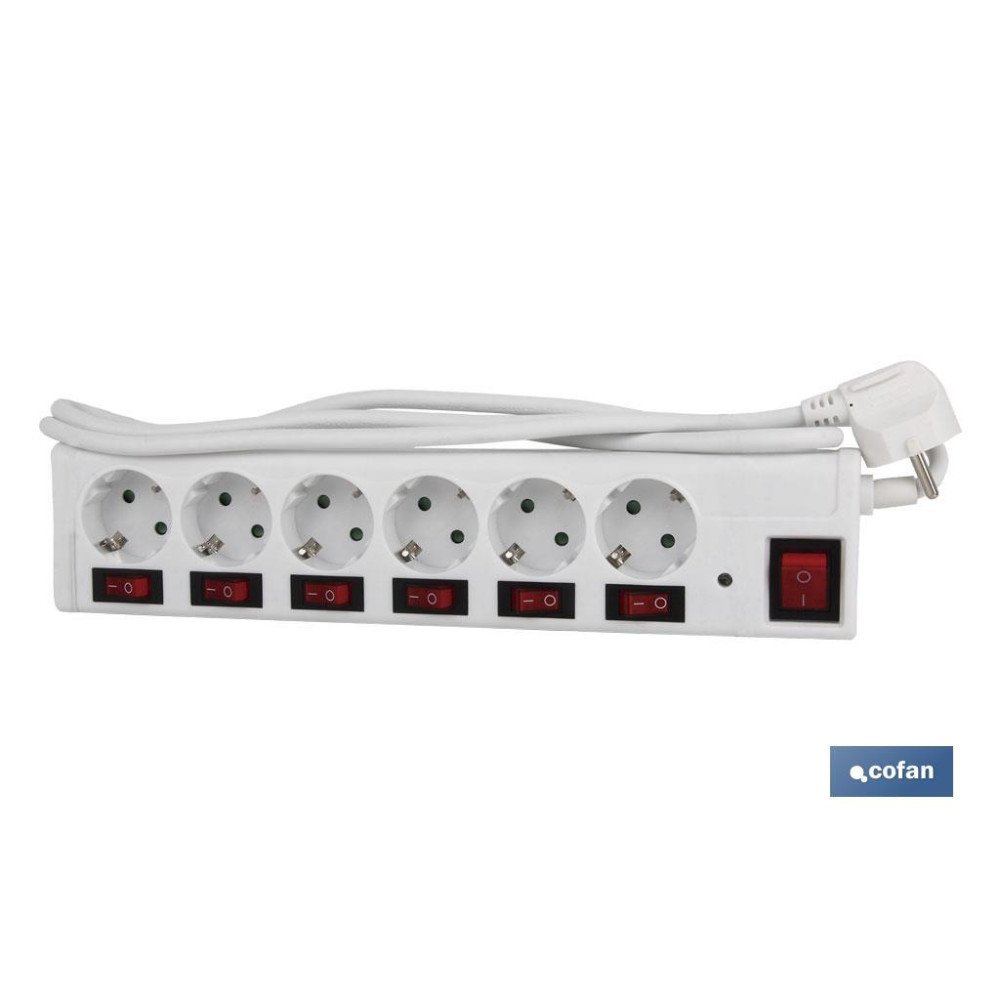BASE MÚLTIPLE 6 TOMAS 1,5M+6 INT.INDIVIDUAL 16A-250V (PACK: 1 UDS)