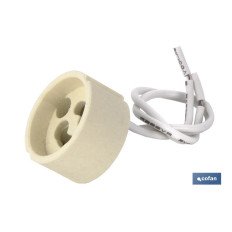 PORTALÁMPARAS CERÁMICA 2A250V CON CASQUILLO GZ10 Y 150MM CABLE (PACK: 1 UDS)