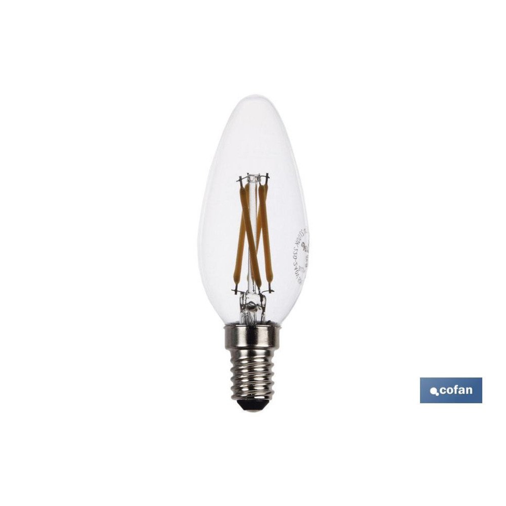 BOMBILLA LED VELA FILAMENTO E14 4W 470LM 2700K (PACK: 1 UDS)