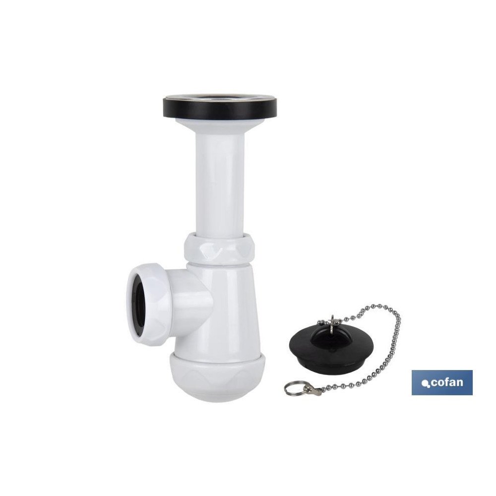 SIFÓN BOTELLA CORTO CON SALIDA Ø32-40 Y VÁLVULA LAVABO BIDÉ 1 1/4 x 70 (PACK: 1 UDS)