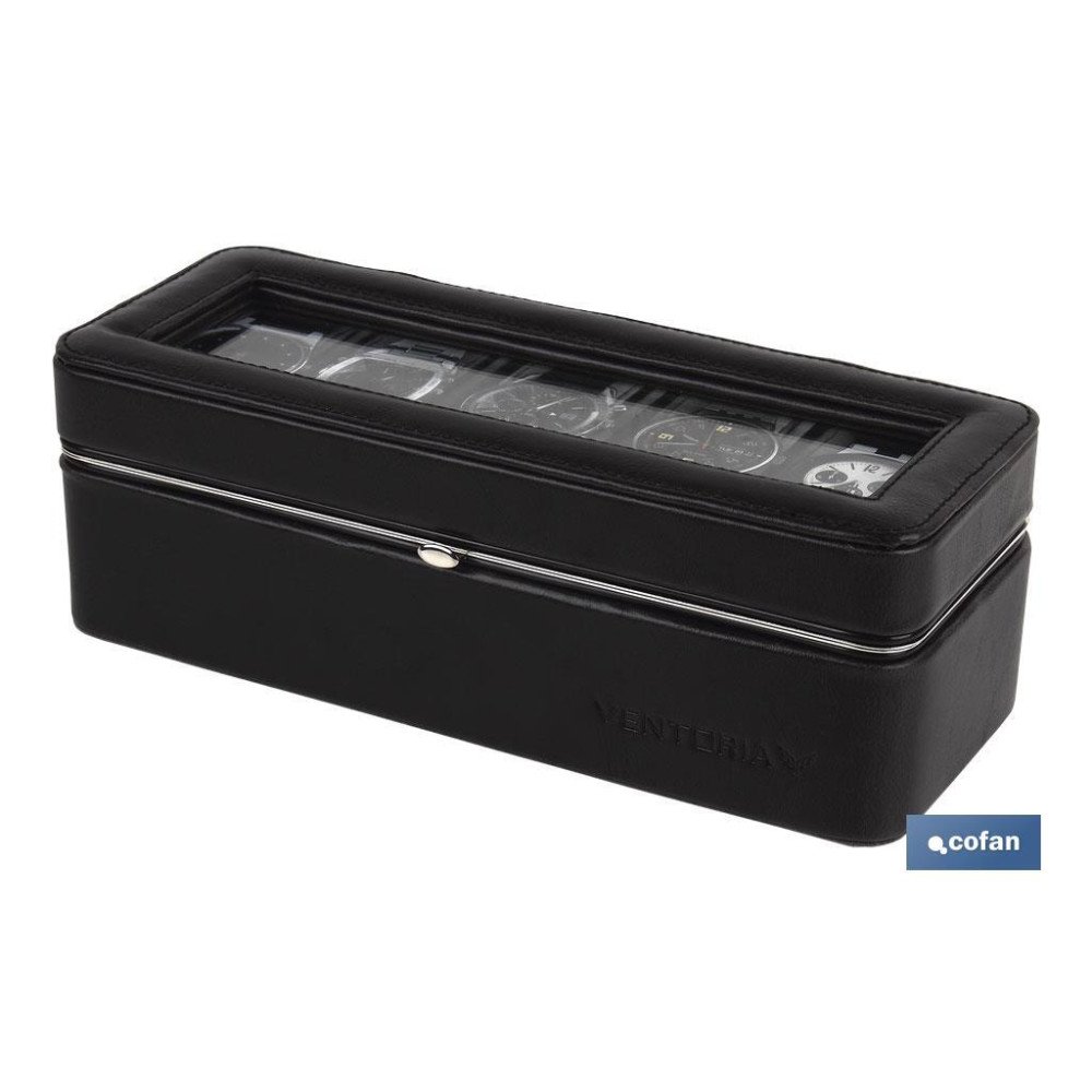 CAJA GUARDA RELOJES 5 UDS PIEL NEGRA (PACK: 1 UDS)