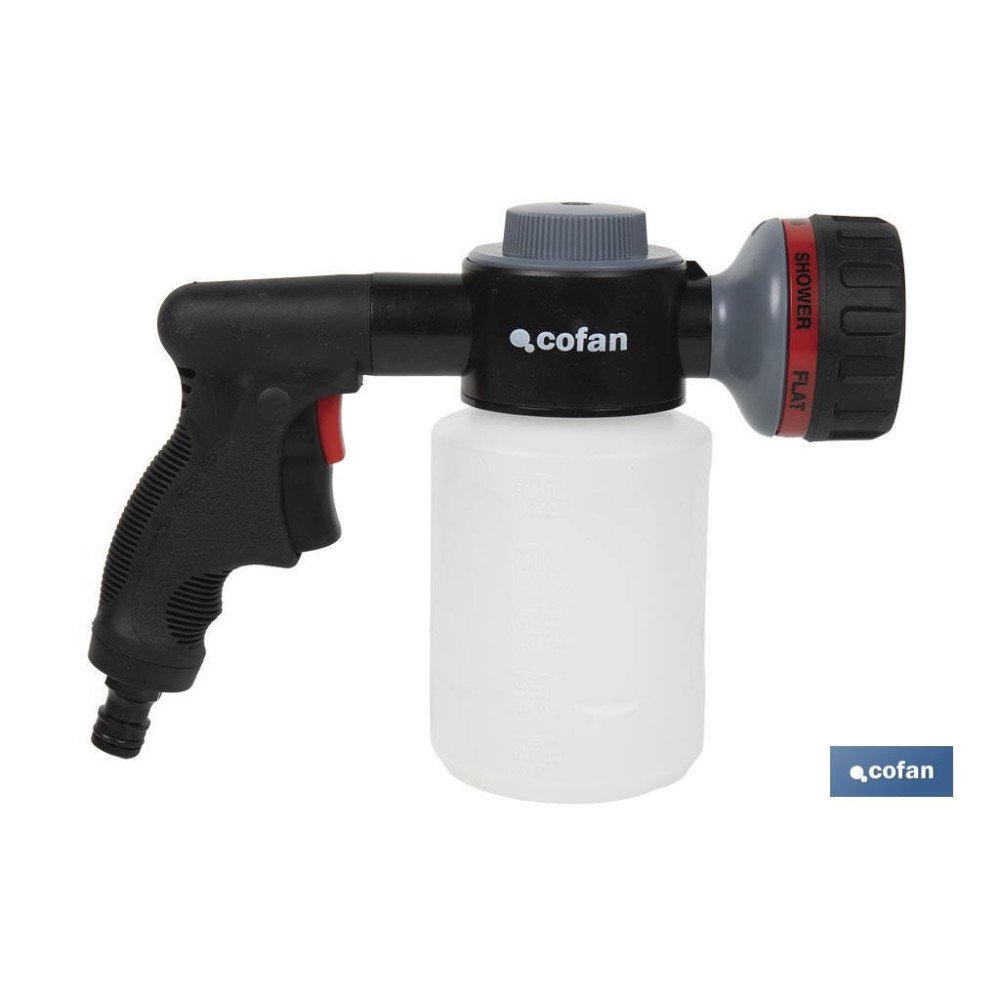 PISTOLA DE RIEGO 6 POSICIONES CON DEPÓSITO DISPENSADOR (PACK: 1 UDS)