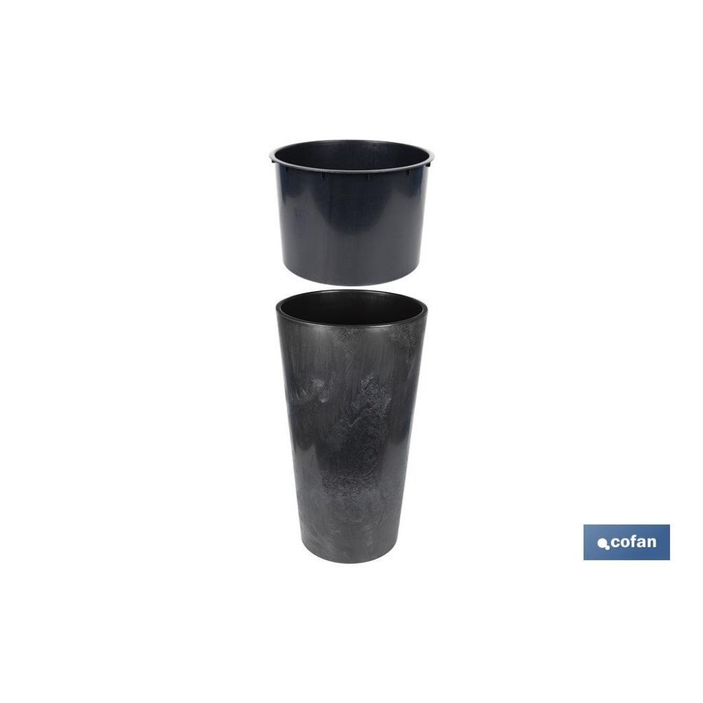 MACETERO 2 EN 1 FORMA CONICA CON DEPÓSITO COLOR NEGRO PP Ø 295 X 571 MM 12,5 L (PACK: 5 UDS)