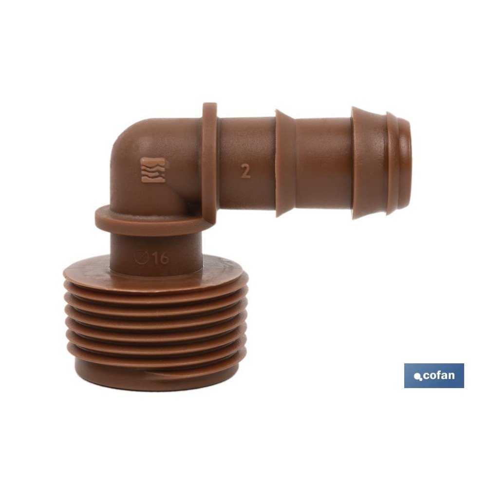 CON. EN CODO R.MACHO Ø16MM-3/4 (MARRÓN-MAX SEGUR.) (PACK: 100 UDS)
