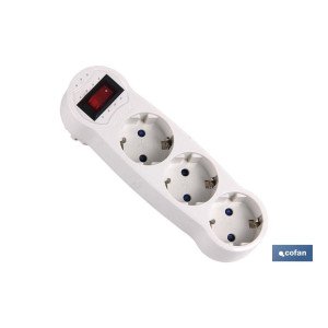 Adaptador triple Frontal Schuko con interruptor | Color Blanco | 16 A - 250 V